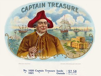 Capt Treasure cigar box label