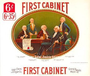 First Cabinet cigar box label