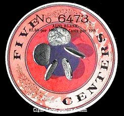 Five Centers cigar box label
