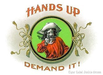 Hands Up 2 cigar box label