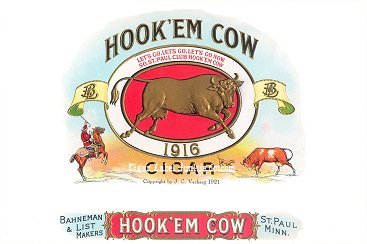 Hook Em Cow- cigar box label