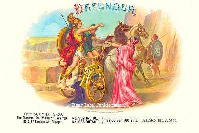Defender- cigar box label