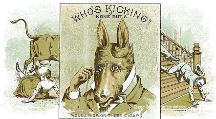 Whos Kicking- cigar box label